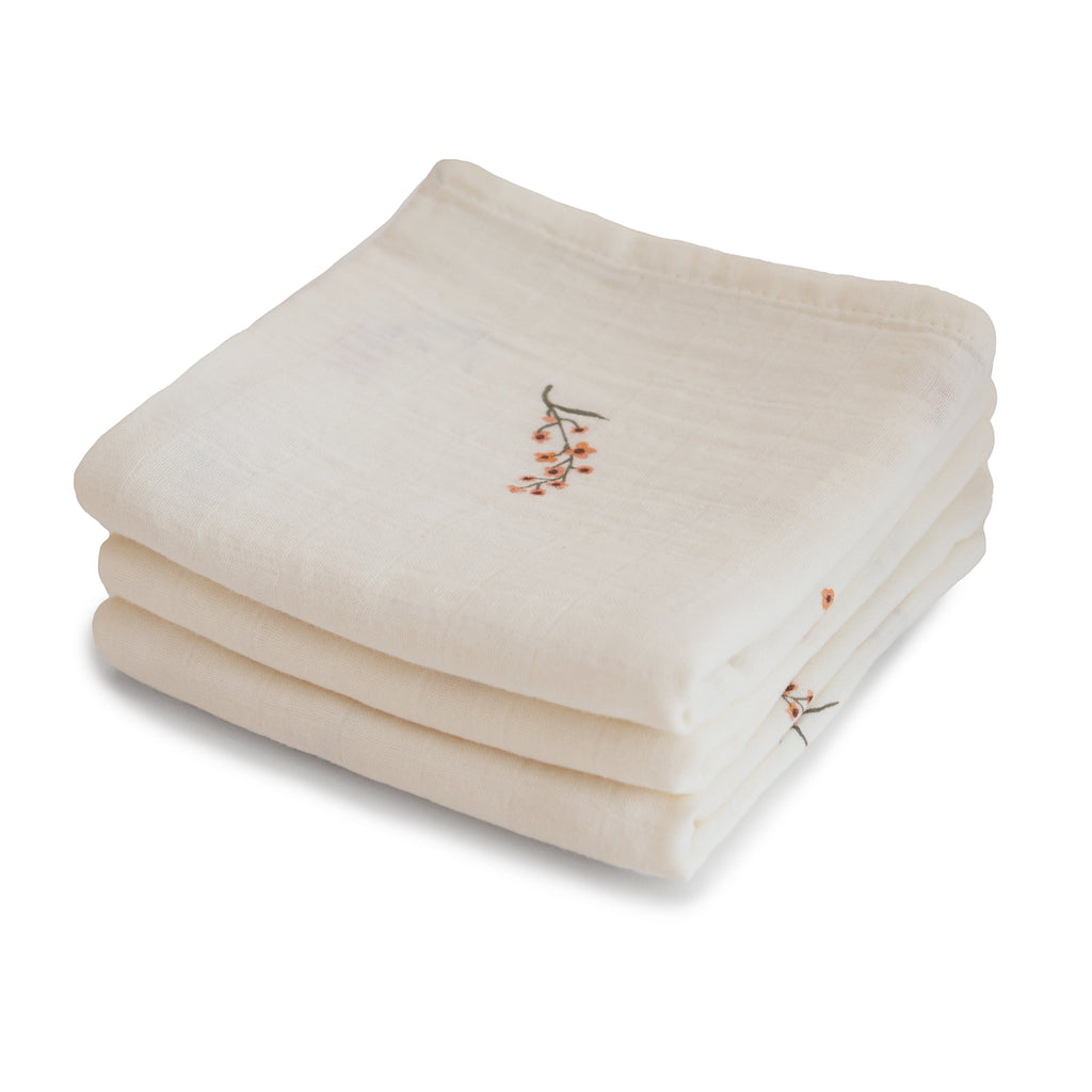 Mushie Organic Cotton Muslin Cloths 3-Pack Flowers | Playroom Avenue
