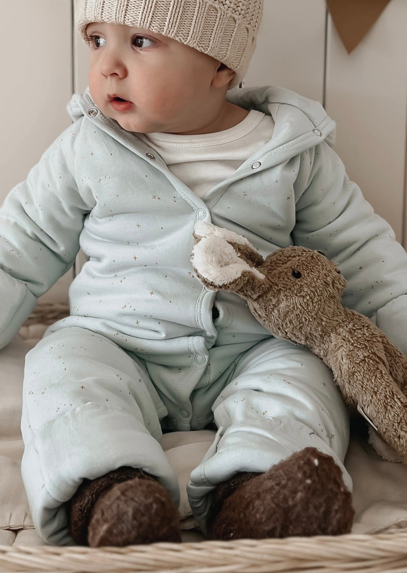 La Petit Lapin Étoile | Organic Cotton Plush Onesie | Frozen Dew | Playroom Avenue