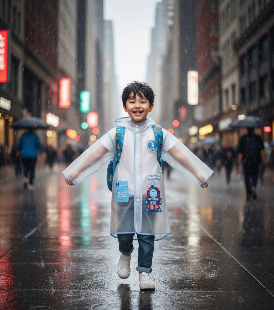 Ozznek Kids' Hooded Waterproof Raincoat- Lightweight & Durable Baby Blue | Playroom Avenue