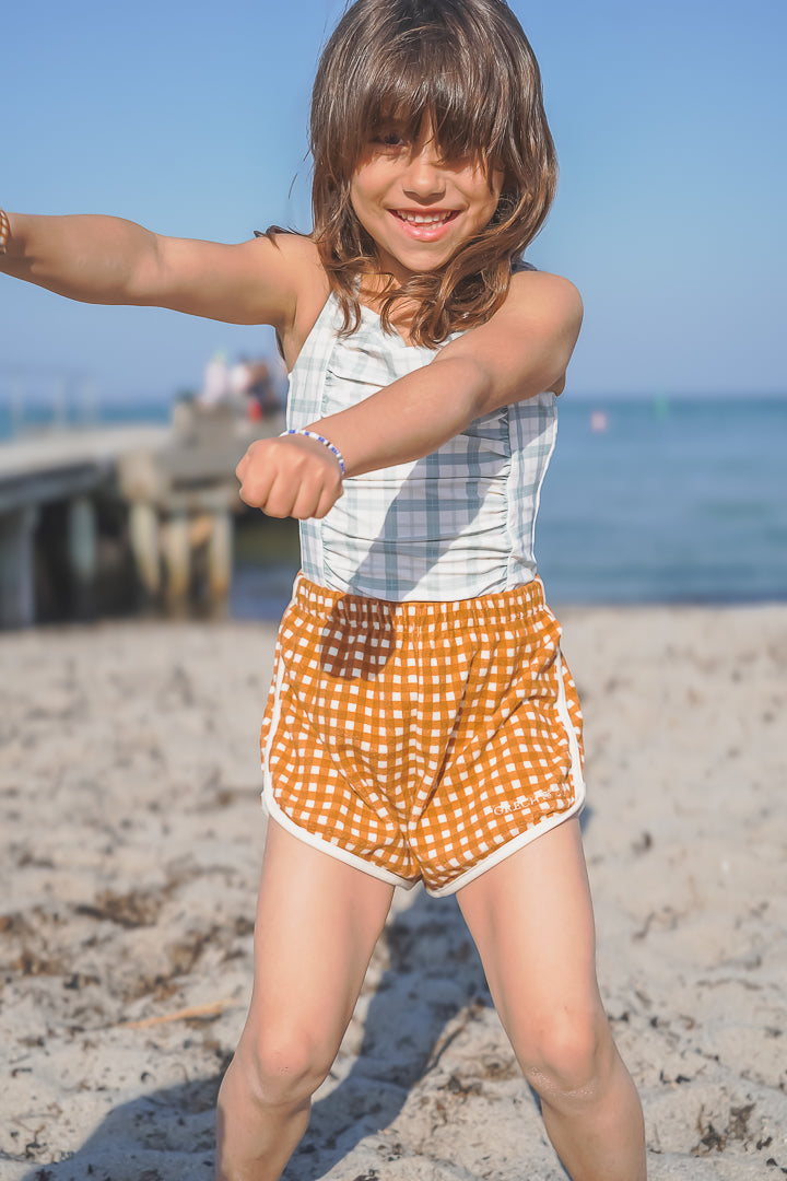 GRECH & CO. Vintage Girls 1 Piece Swimsuit | UPF + Recycled - Fern Plaid | Playroom Avenue