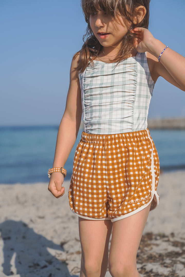 GRECH & CO. Vintage Girls 1 Piece Swimsuit | UPF + Recycled - Fern Plaid | Playroom Avenue