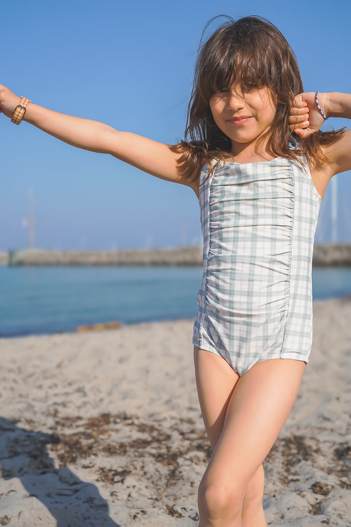 GRECH & CO. Vintage Girls 1 Piece Swimsuit | UPF + Recycled - Fern Plaid | Playroom Avenue