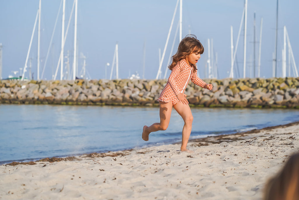 GRECH & CO. Sweetheart 1 Piece Swimsuit | UPF + Recycled - Buckwheat Plaid | Playroom Avenue