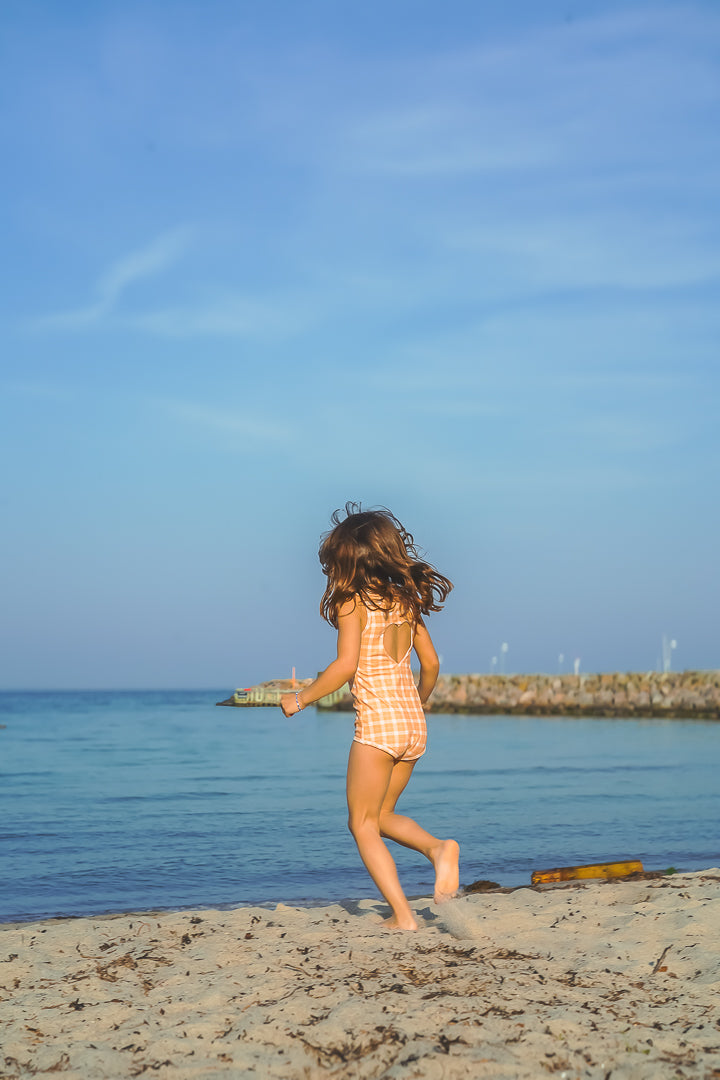 GRECH & CO. Sweetheart 1 Piece Swimsuit | UPF + Recycled - Buckwheat Plaid | Playroom Avenue