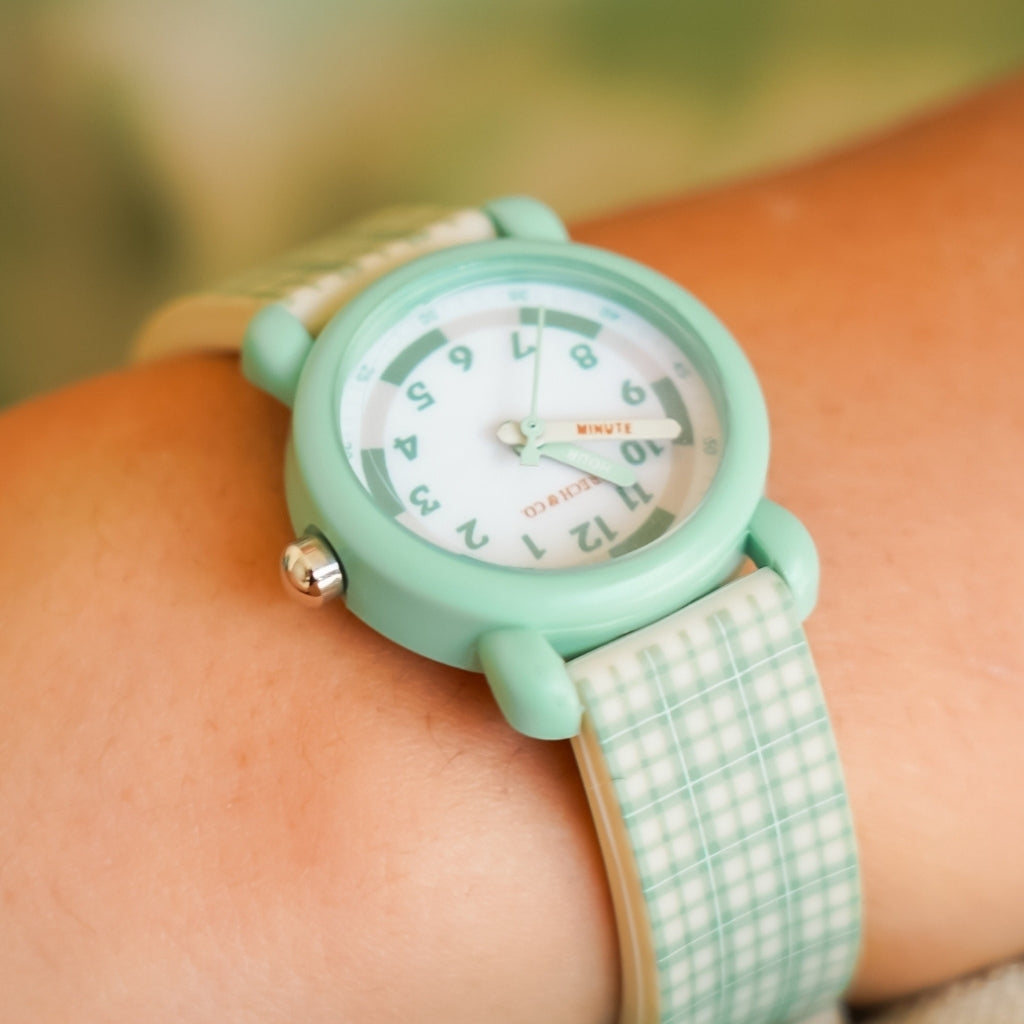 GRECH & CO. Classic Watches | Silicone + Stainless Steel | Fern Plaid | Playroom Avenue