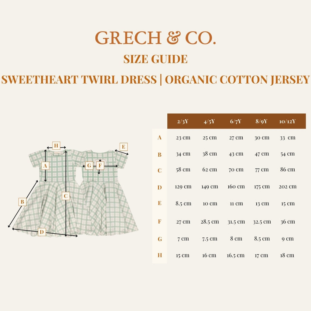 GRECH & CO. Sweetheart Twirl Dress | Organic Cotton Jersey - Sienna Gingham | Playroom Avenue