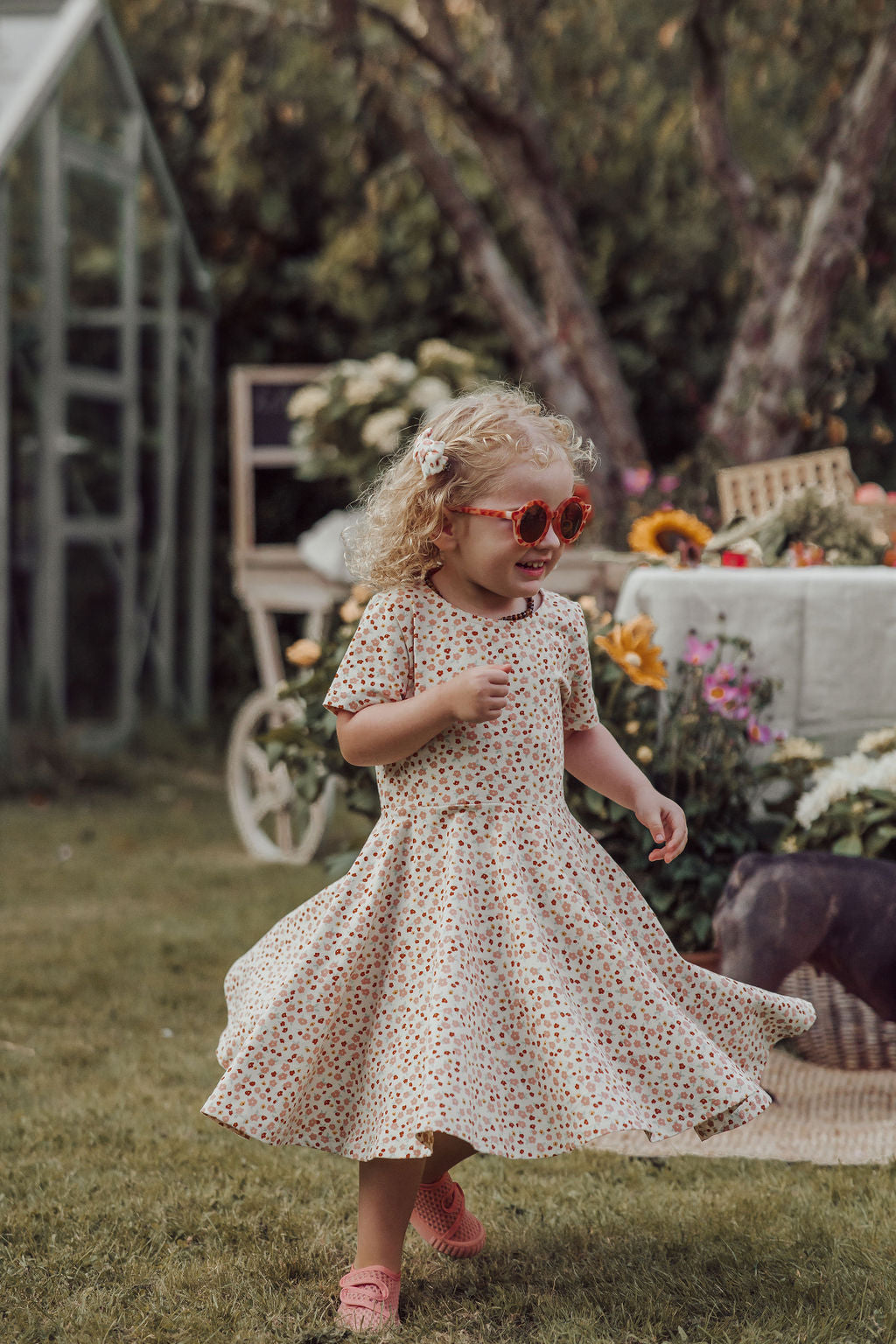 GRECH & CO. Sweetheart Twirl Dress | Organic Cotton Jersey - Sunset Meadow | Playroom Avenue