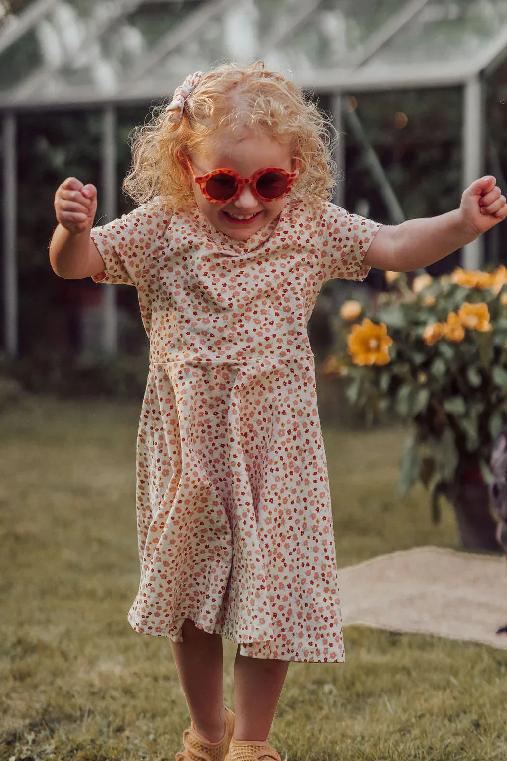 GRECH & CO. Sweetheart Twirl Dress | Organic Cotton Jersey - Sunset Meadow | Playroom Avenue