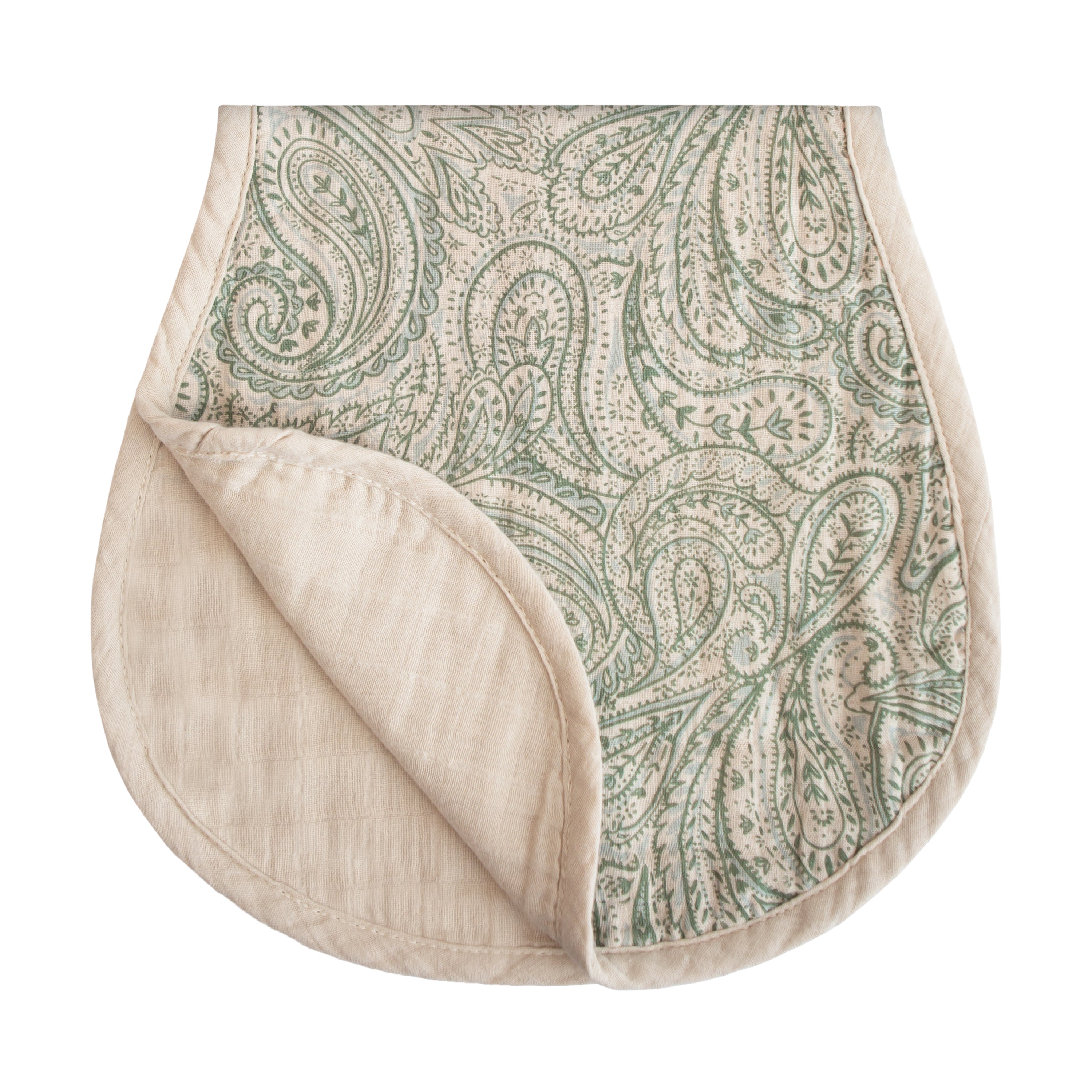 Mushie Organic Cotton Muslin Burp Cloth 2-Pack Green Paisley Fog | Playroom Avenue
