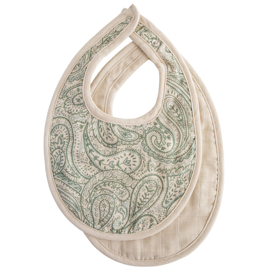 Mushie Muslin Bib Green Paisley Fog | Playroom Avenue
