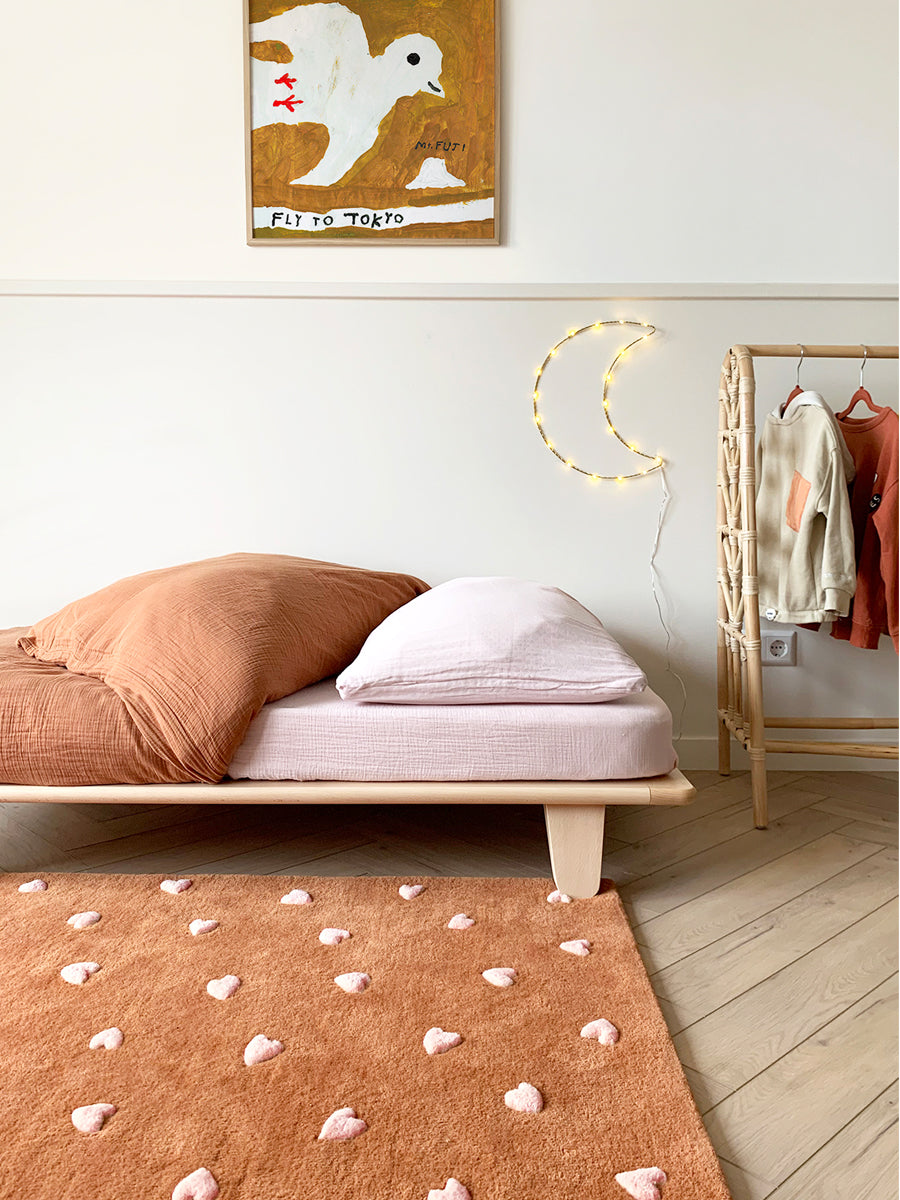 Maison Deux Rug HEARTS Brown / Pink Print 2.6 x 3.9ft | Playroom Avenue