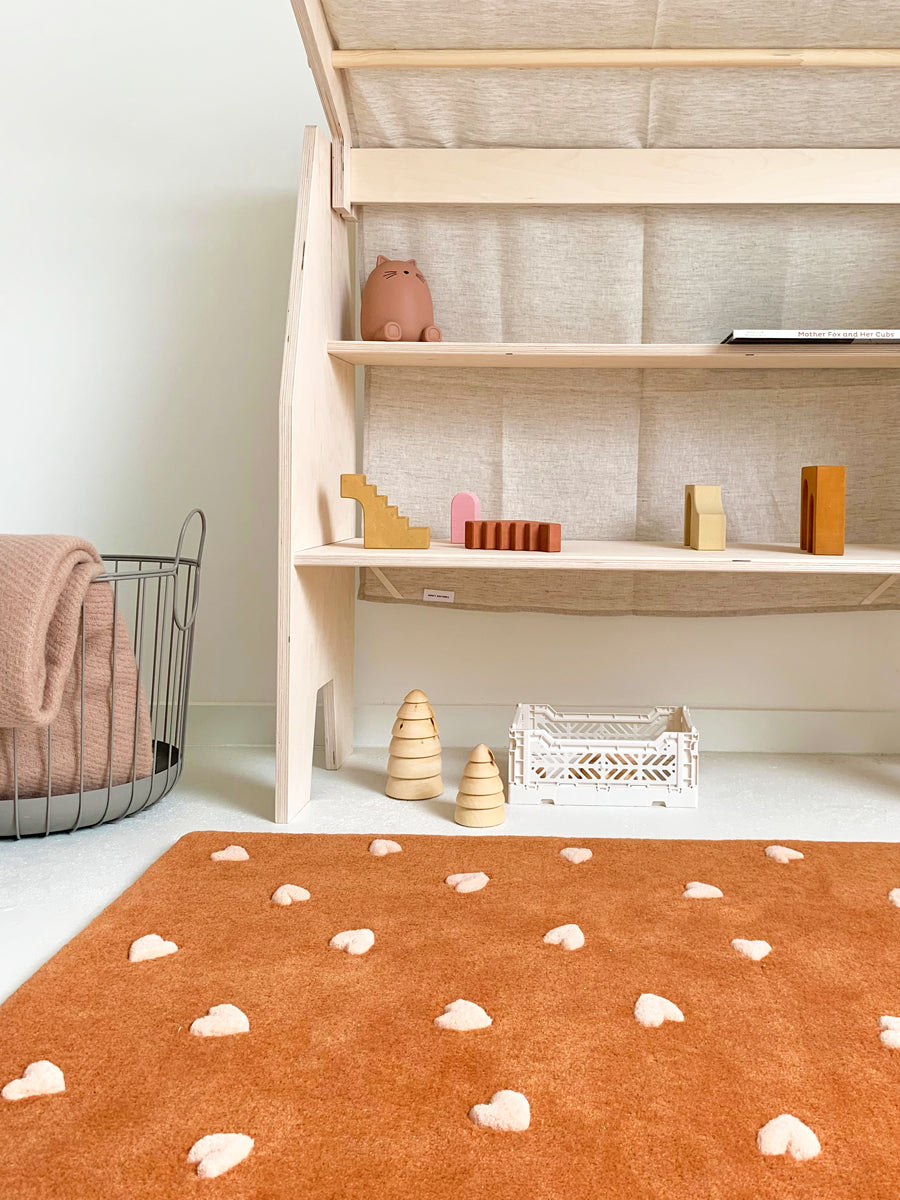 Maison Deux Rug HEARTS Brown / Pink Print 2.6 x 3.9ft | Playroom Avenue
