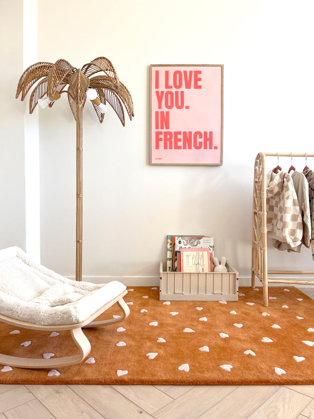 Maison Deux Rug HEARTS Brown / Pink Print 6.5 x 9.8ft | Playroom Avenue