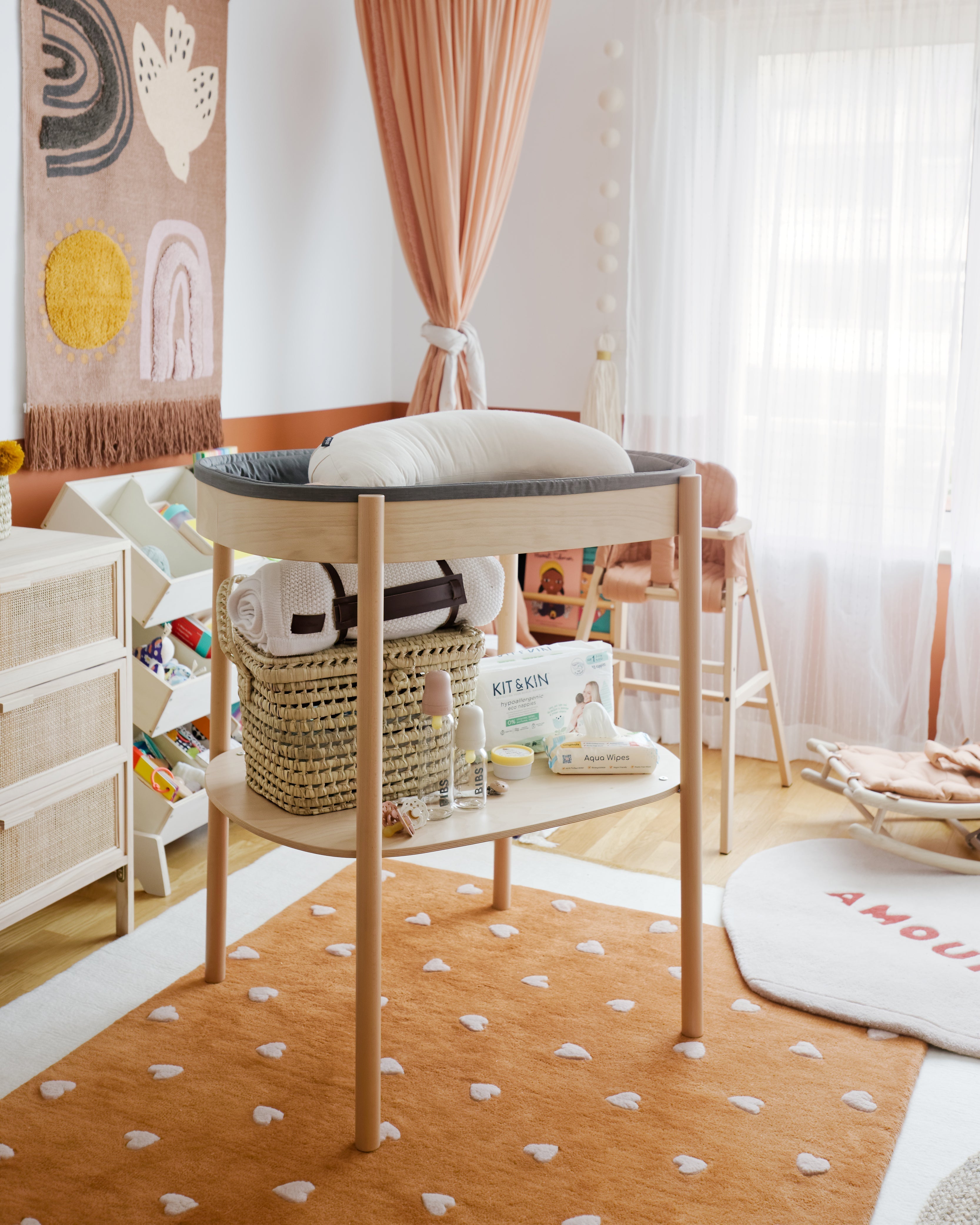 Maison Deux Rug HEARTS Brown / Pink Print 3.9 x 5.9ft | Playroom Avenue