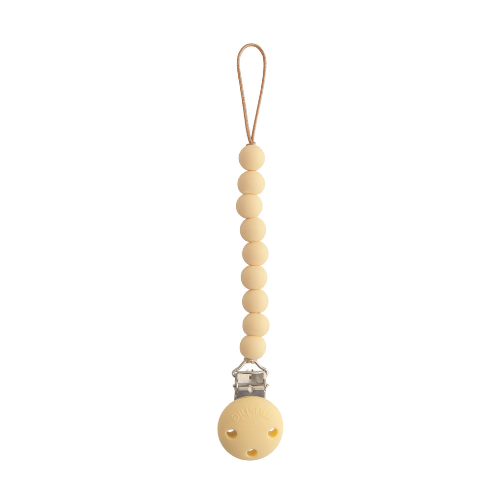 Mushie Silicone Pacifier Clip | Hera Pale Yellow | Playroom Avenue