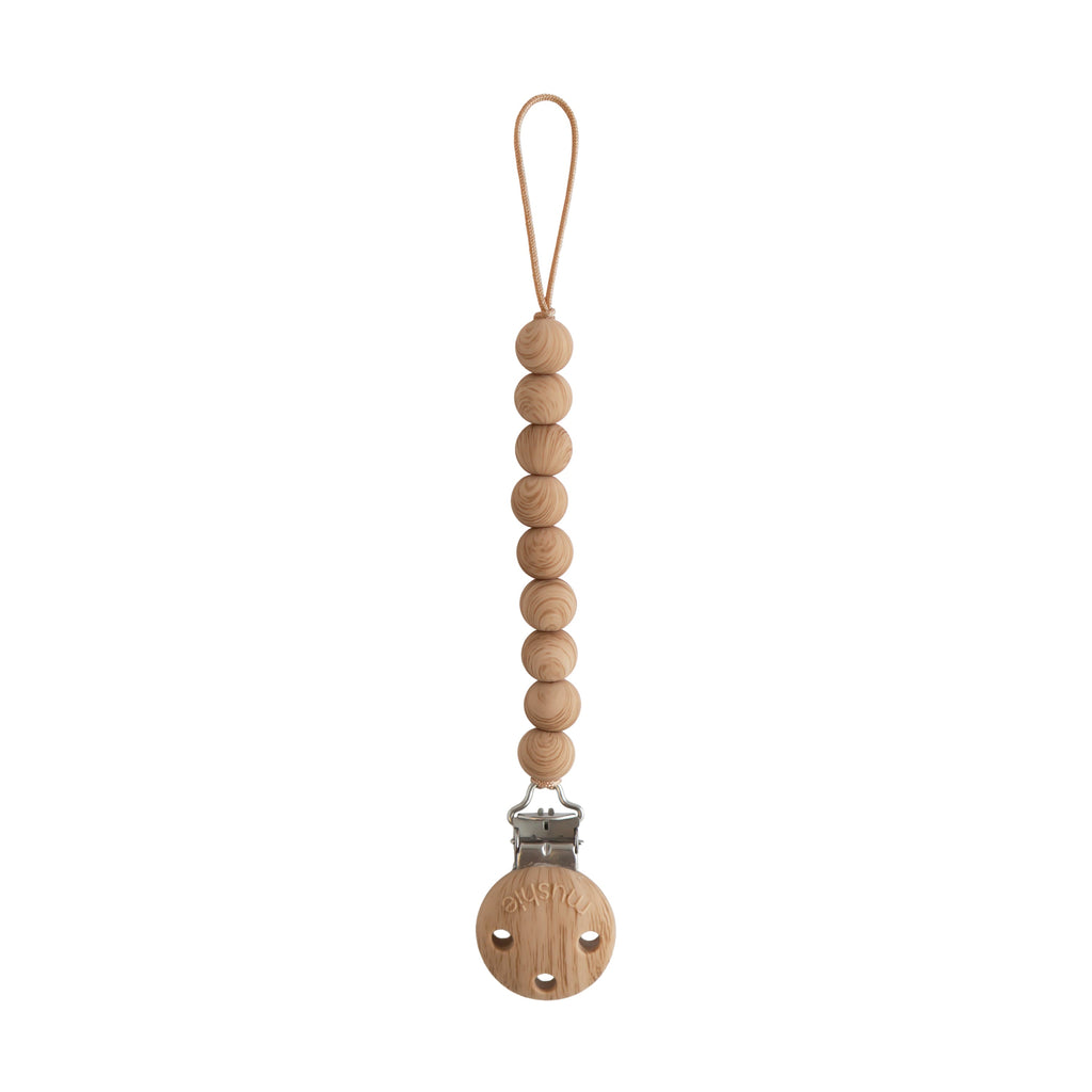 Mushie Silicone Pacifier Clip | Hera Faux Wood | Playroom Avenue
