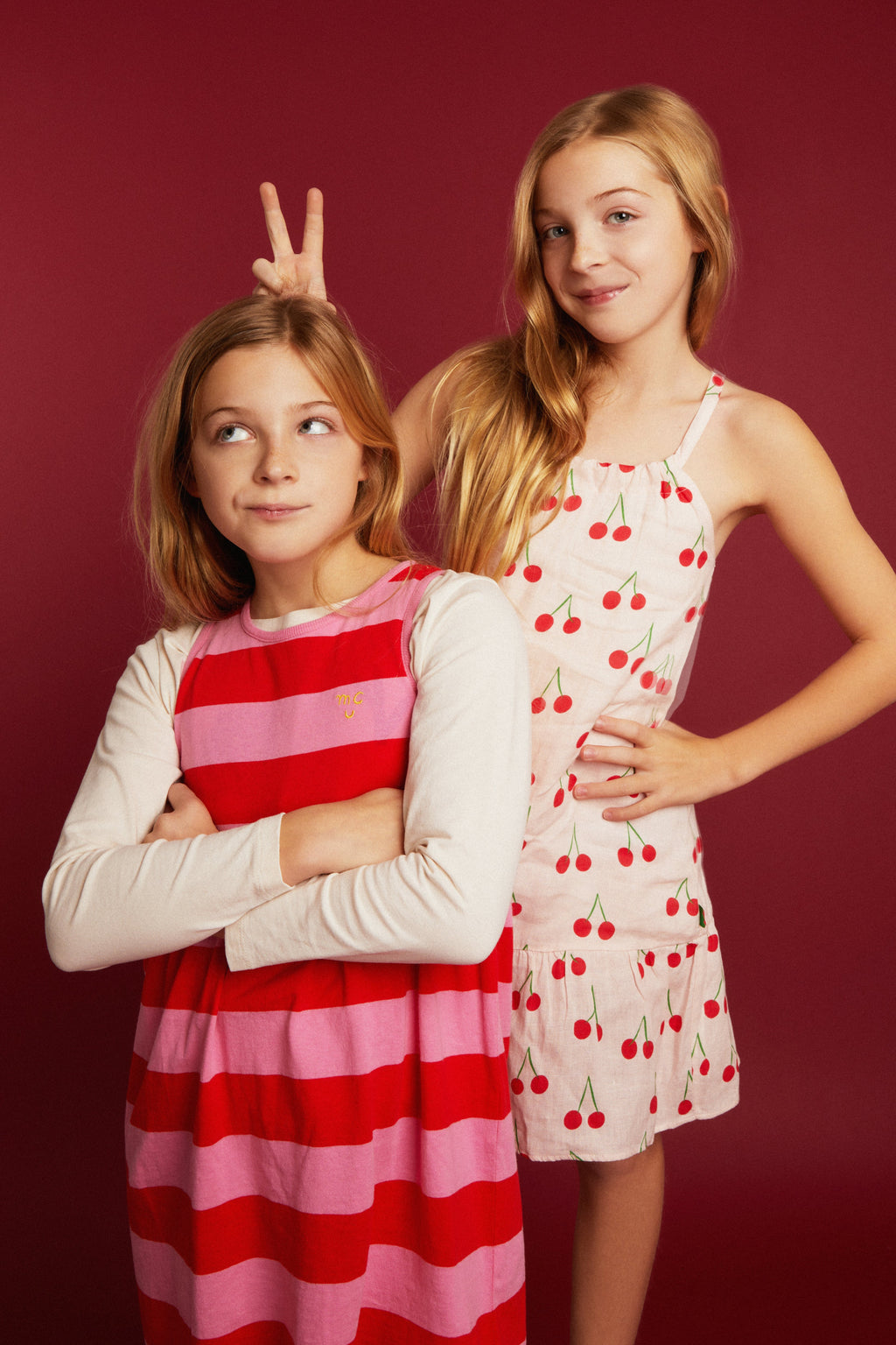 Mon Coeur Linen Cherry Strappy Kid Dress | Playroom Avenue