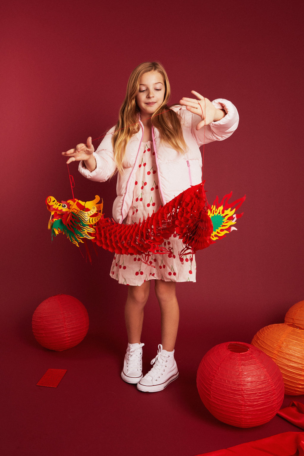 Mon Coeur Linen Cherry Strappy Kid Dress | Playroom Avenue