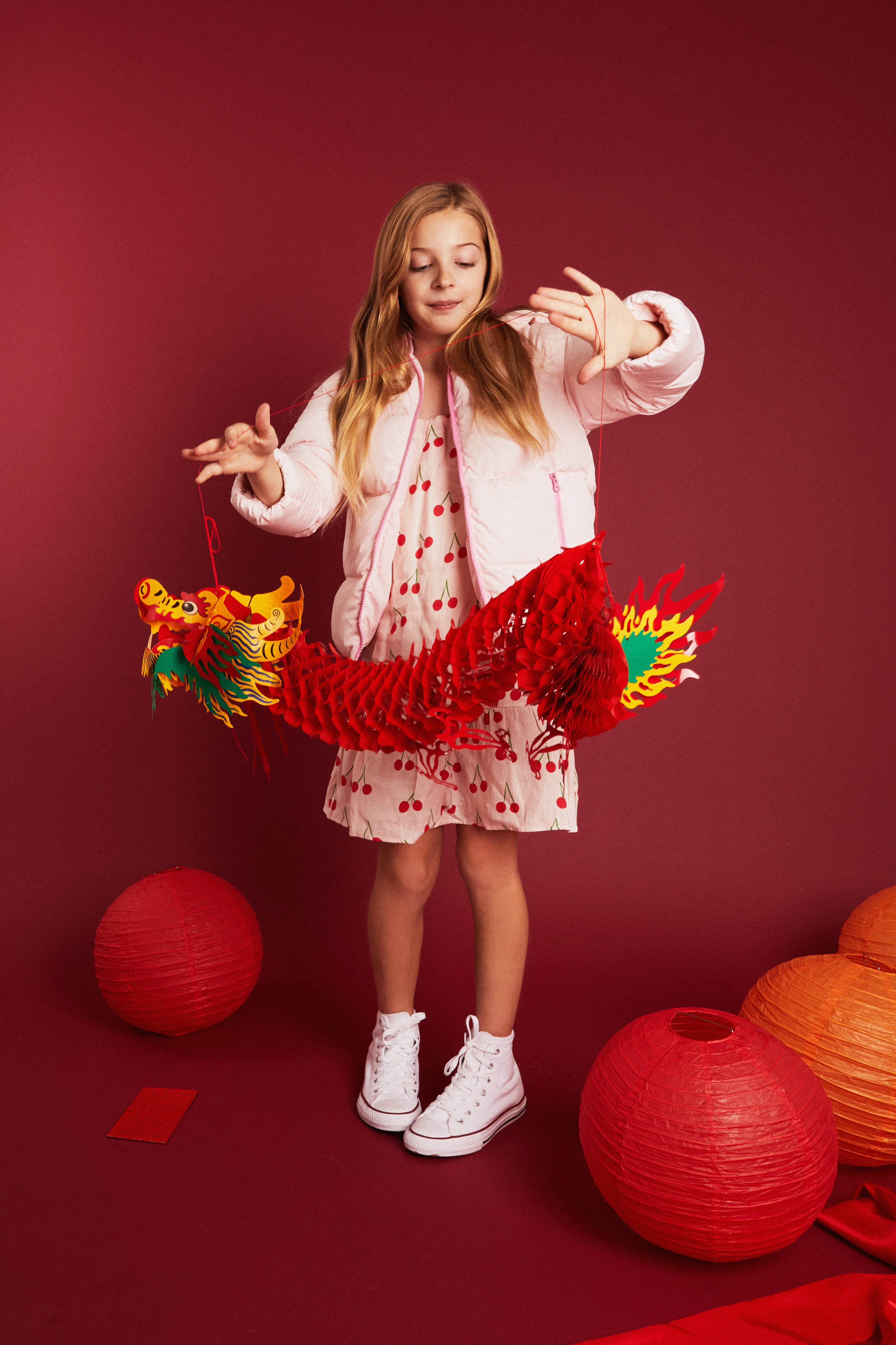 Mon Coeur Linen Cherry Strappy Kid Dress | Playroom Avenue