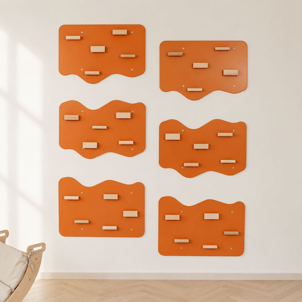 Wood and Hearts Indoor Rock Wall Set of 6 panels Terracotta | Playroom Avenue