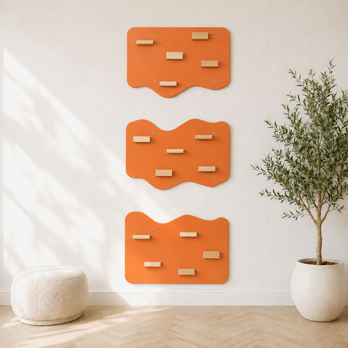 Wood and Hearts Indoor Rock Wall Set of 3 panels Terracotta | Playroom Avenue