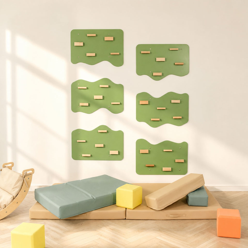 Wood and Hearts Indoor Rock Wall Set of 6 panels Pistachio | Playroom Avenue