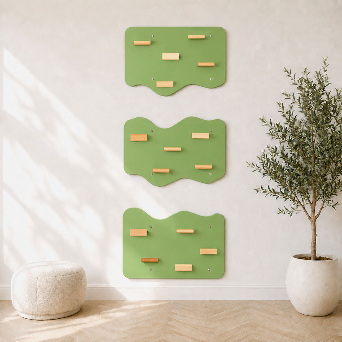 Wood and Hearts Indoor Rock Wall Set of 3 panels Pistachio | Playroom Avenue
