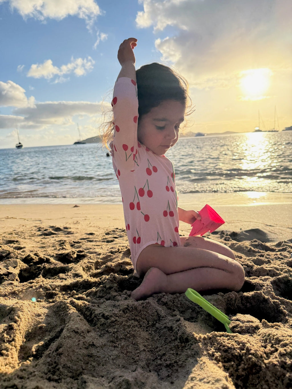 Mon Coeur UPF 50+ Recycled Polyester Cherry Kid Zipped Rashguard Onepiece