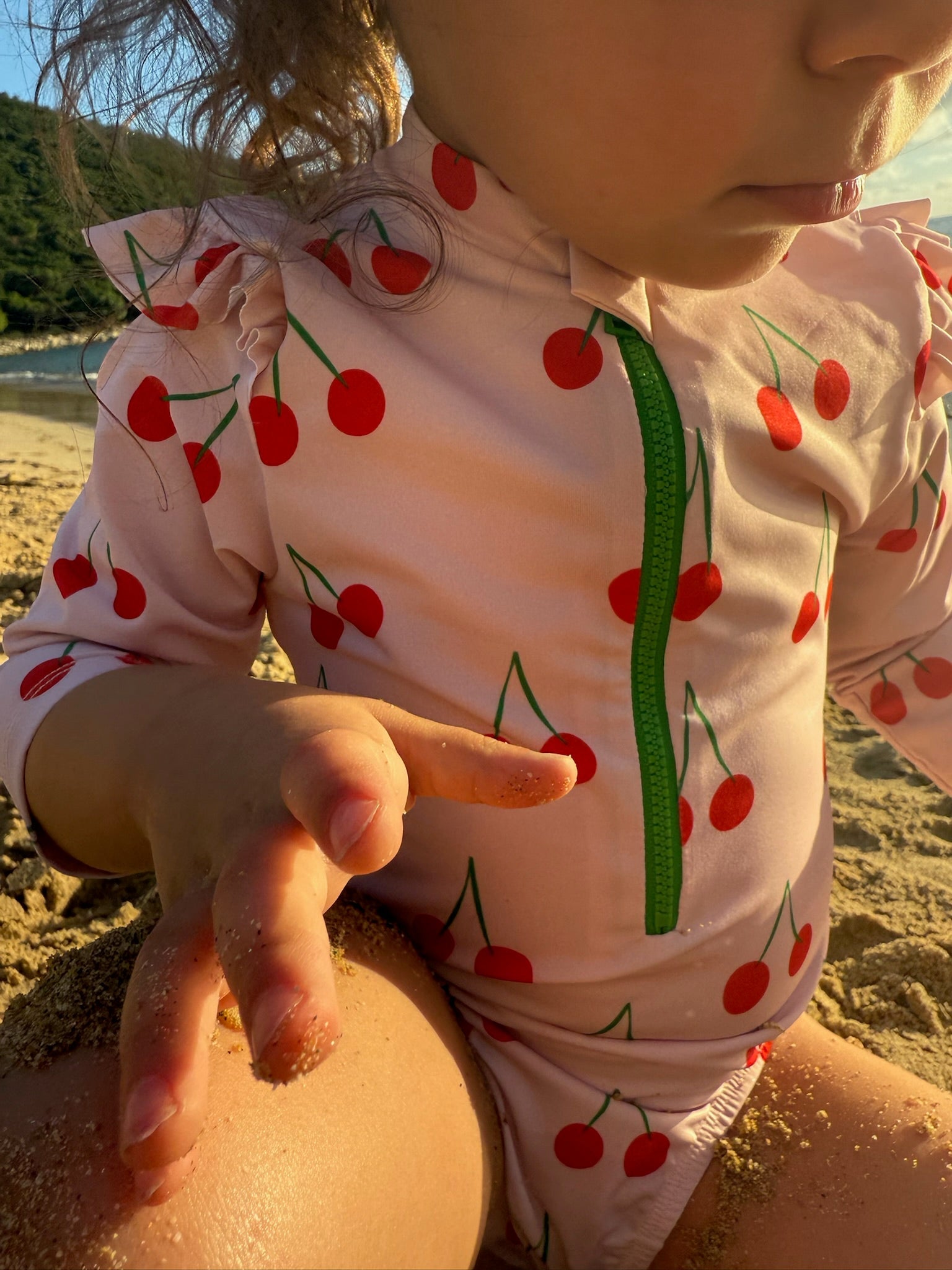 Mon Coeur UPF 50+ Recycled Polyester Cherry Kid Zipped Rashguard Onepiece