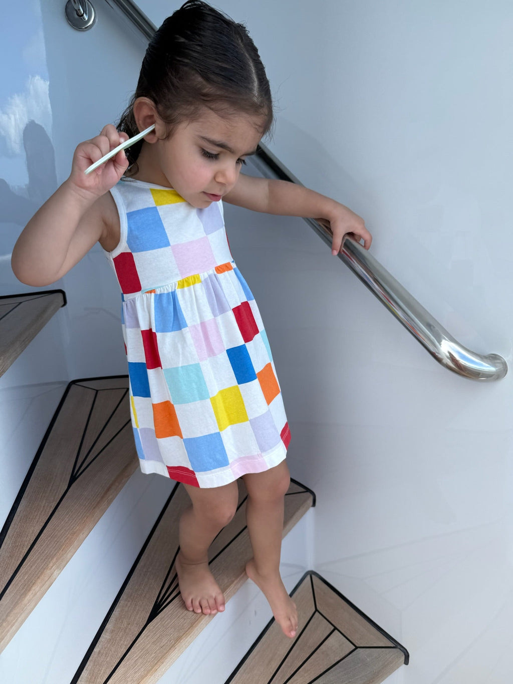 Mon Coeur Recycled Cotton Checkered Baby Tank Dress | Playroom Avenue