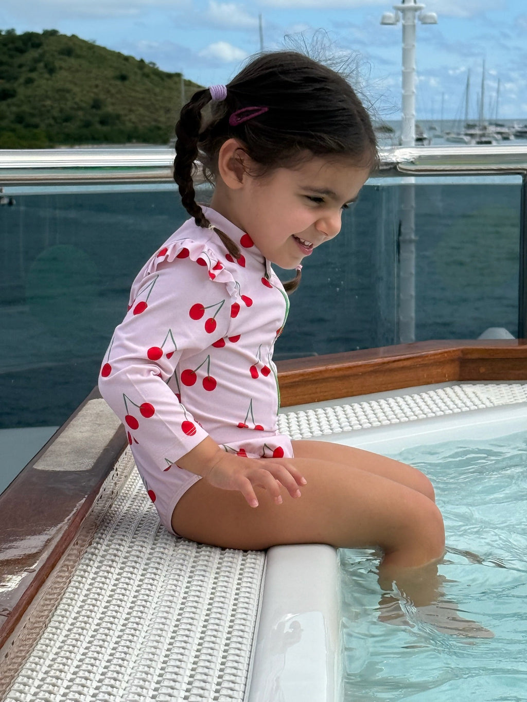 Mon Coeur UPF 50+ Recycled Polyester Cherry Kid Zipped Rashguard Onepiece