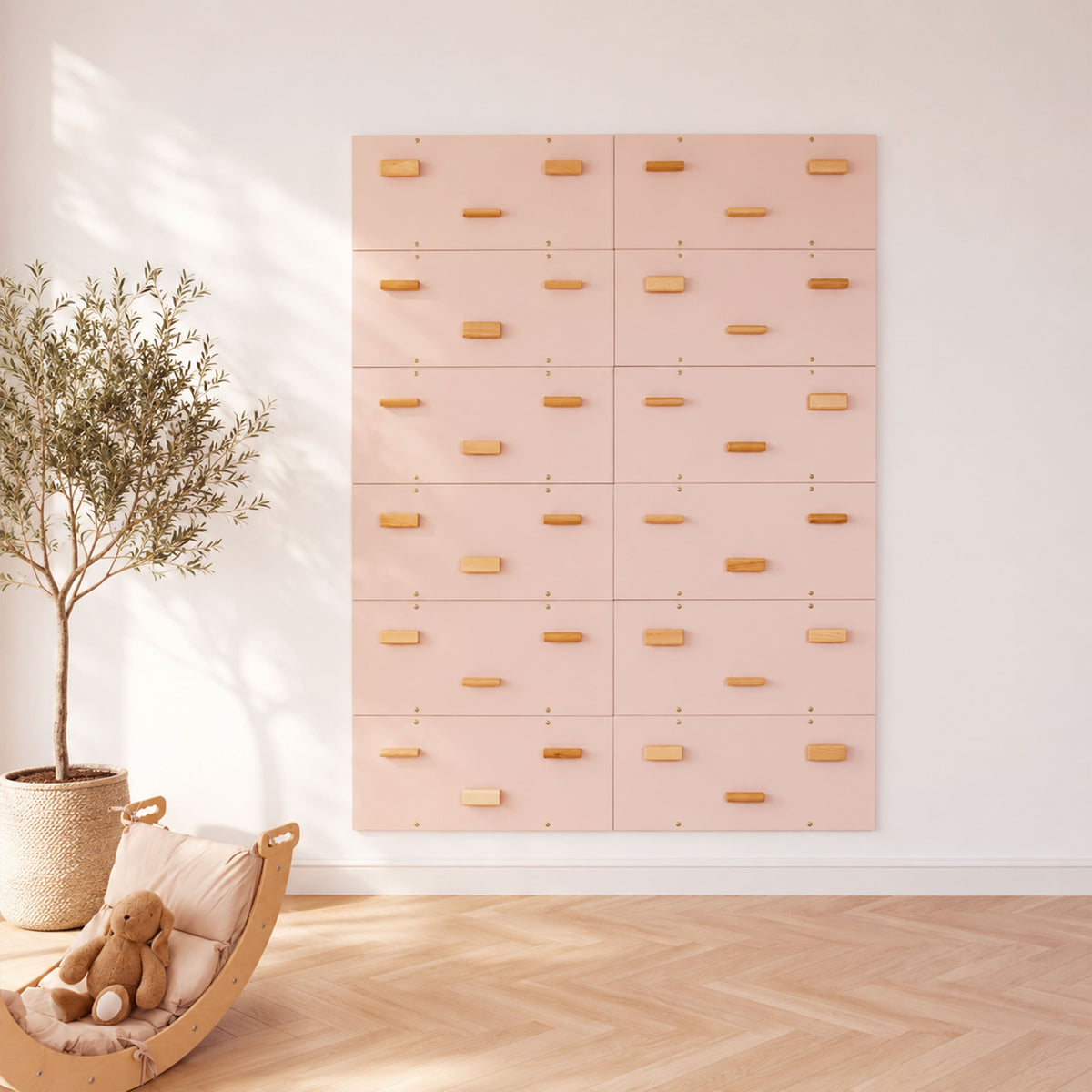 Wood and Hearts Rock Climbing Wall Peach Set of 12 panels | Playroom Avenue