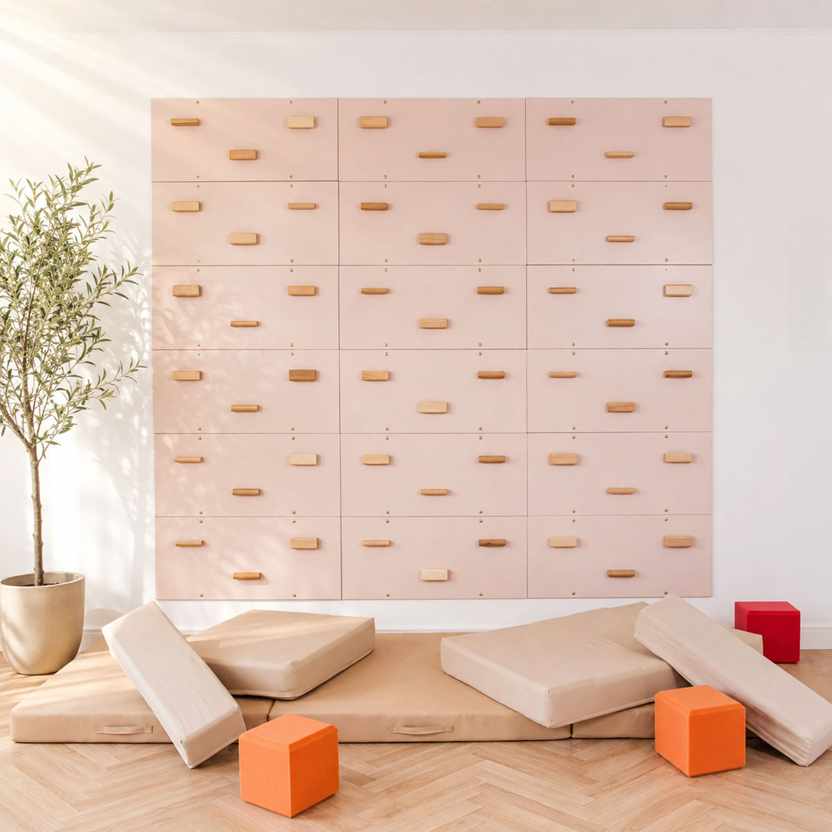 Wood and Hearts Rock Climbing Wall Peach Set of 18 panels | Playroom Avenue