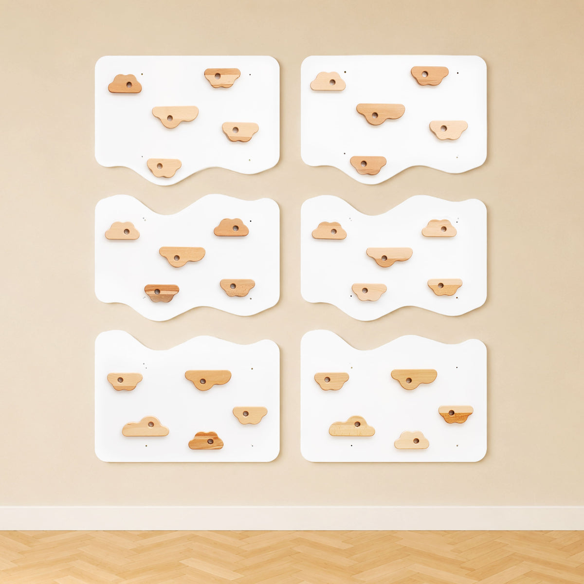Wood and Hearts Home Climbing Wall White+Natural Wood Set of 6 Panels | Playroom Avenue