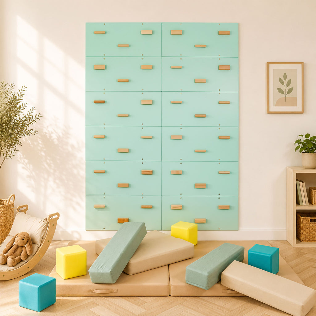 Wood and Hearts Rock Climbing Wall Cool Mint Set of 12 panels | Playroom Avenue
