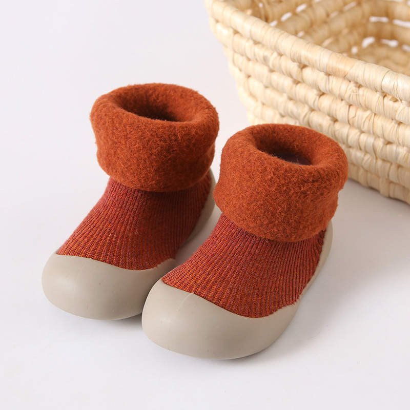 Ozznekshoes Cozy Sock Shoes for Kids- Warm First Walker Shoes | Fleece Lined Rust | Playroom Avenue