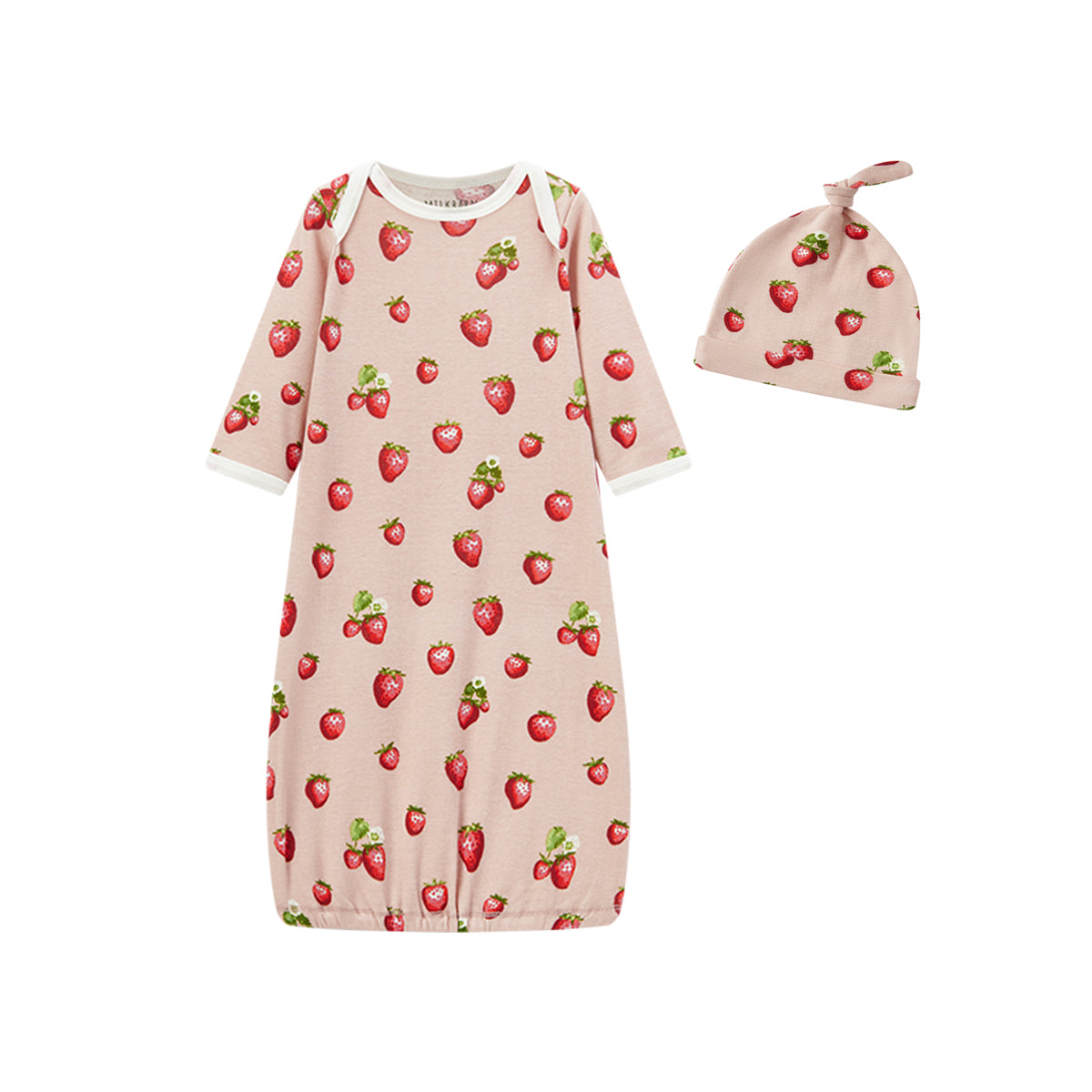 Milkbarn Strawberry Organic Cotton Newborn Gown & Hat Set | Playroom Avenue