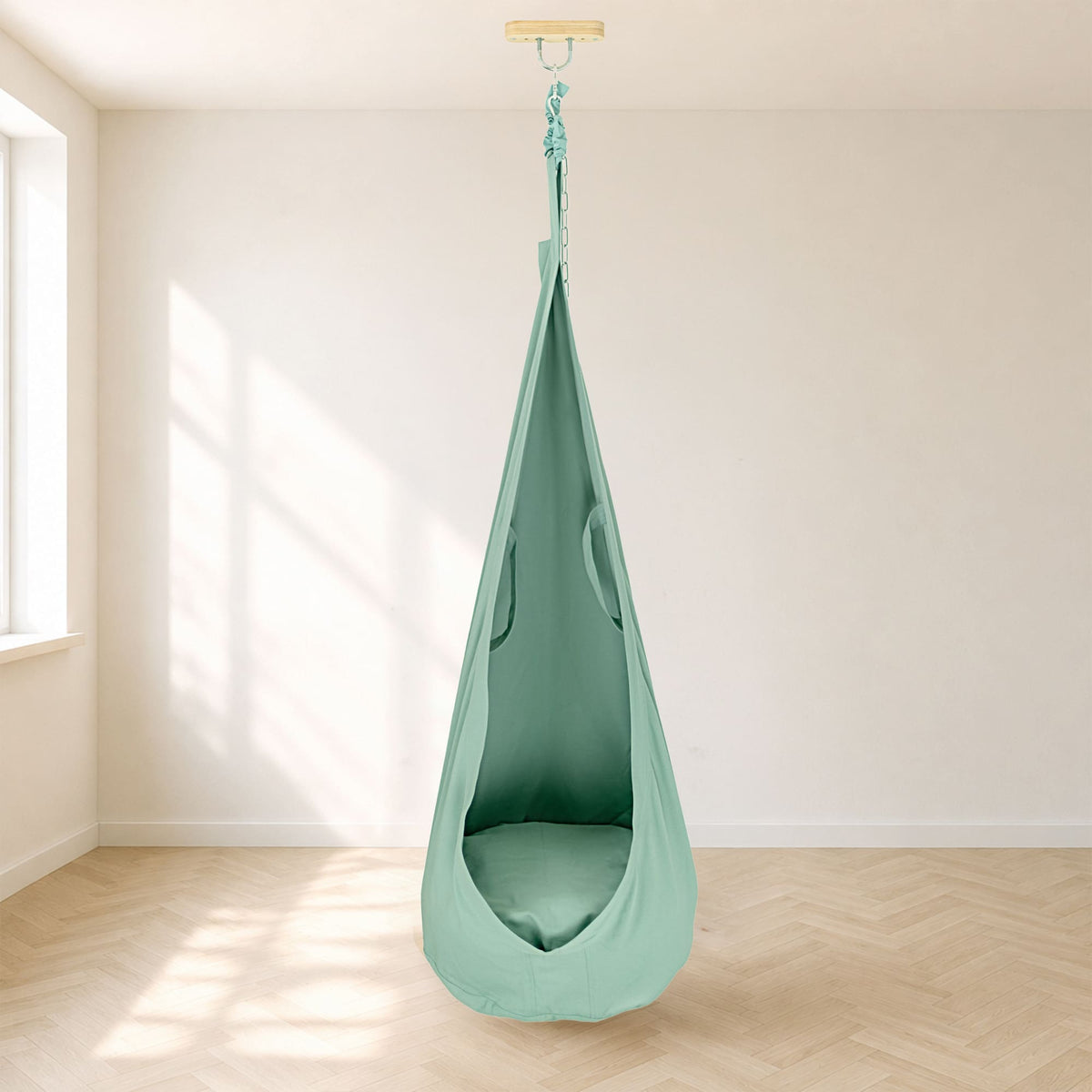 Wood and Hearts Pod Swing Forest Green | Playroom Avenue