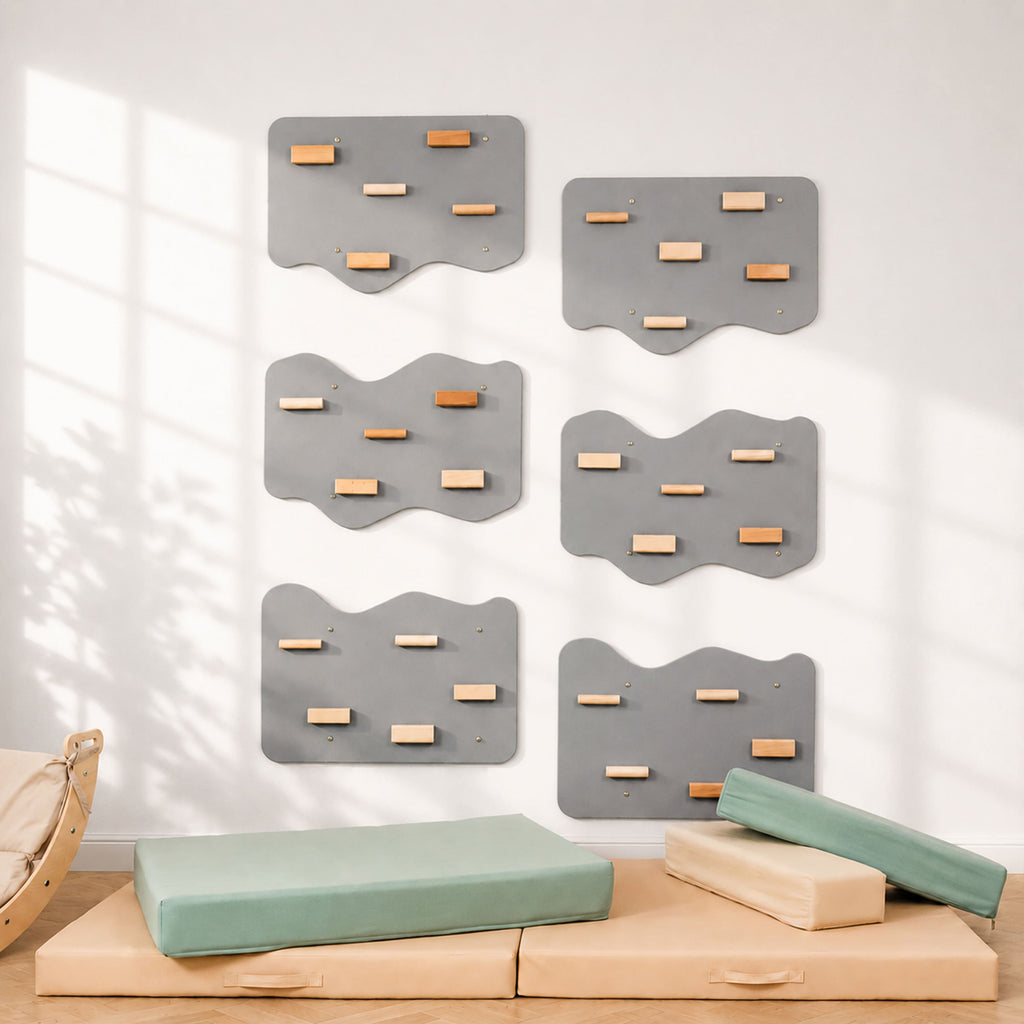 Wood and Hearts Indoor Rock Wall Set of 6 panels Stone Gray | Playroom Avenue