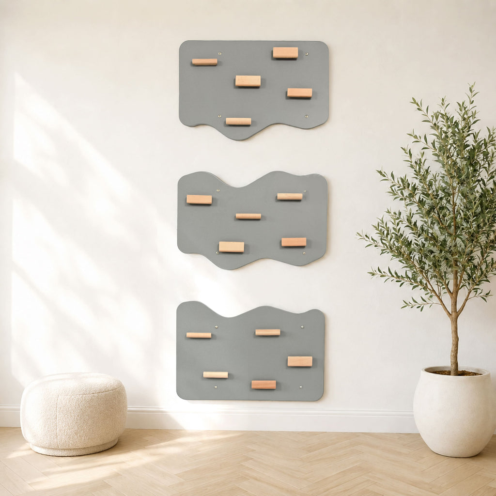 Wood and Hearts Indoor Rock Wall Set of 3 panels Stone Gray | Playroom Avenue