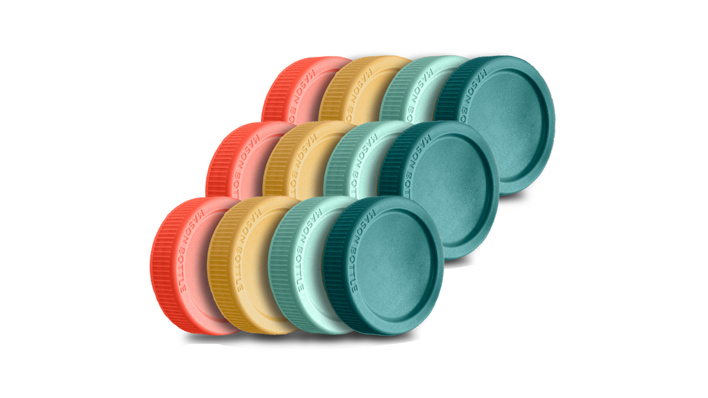 Mason Bottle Plastic Storage Lids 12 Pack Rainbow | Playroom Avenue