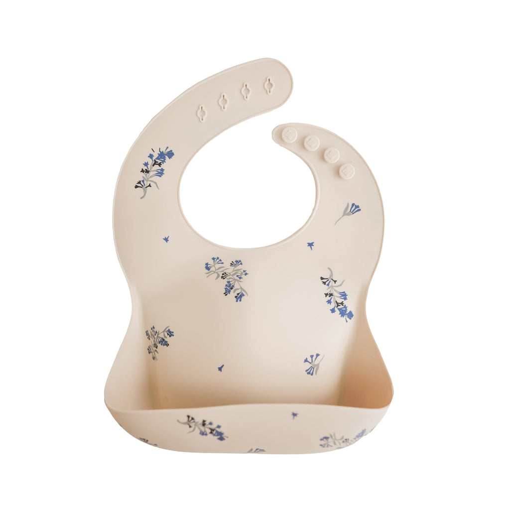Mushie Silicone Baby Bib Lilac Flowers | Playroom Avenue