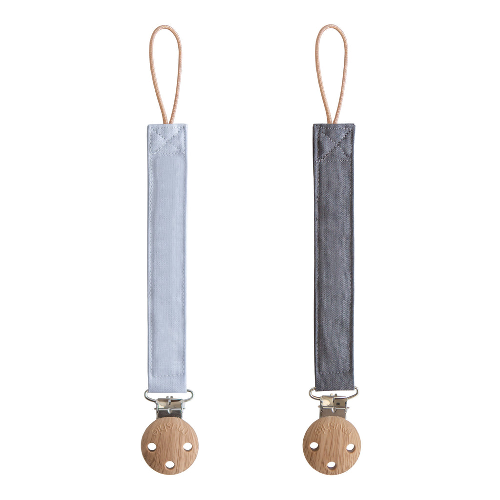 Mushie Linen Pacifier Clip 2-Pack Powder Blue Deep Sea | Playroom Avenue