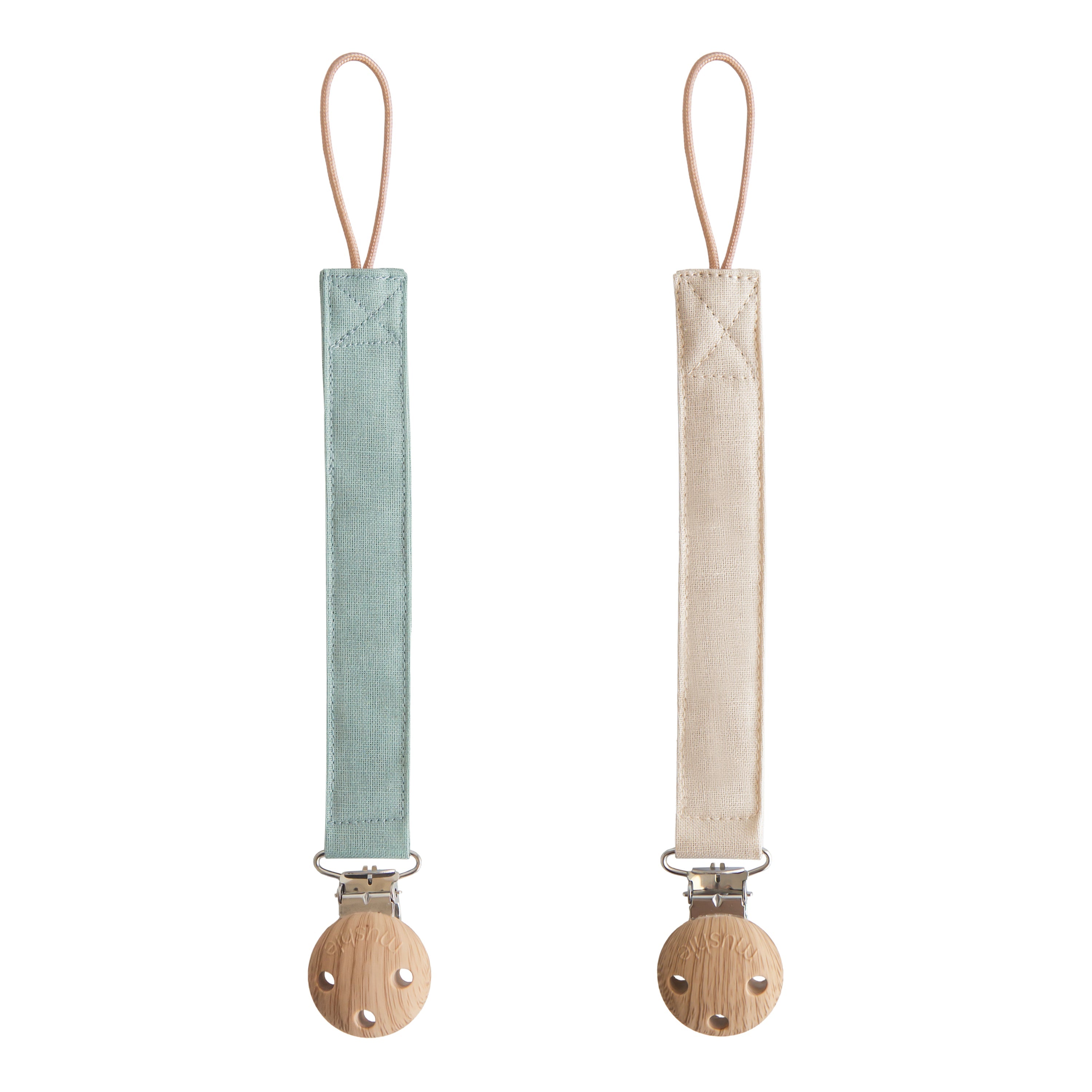 Mushie Linen Pacifier Clip 2-Pack