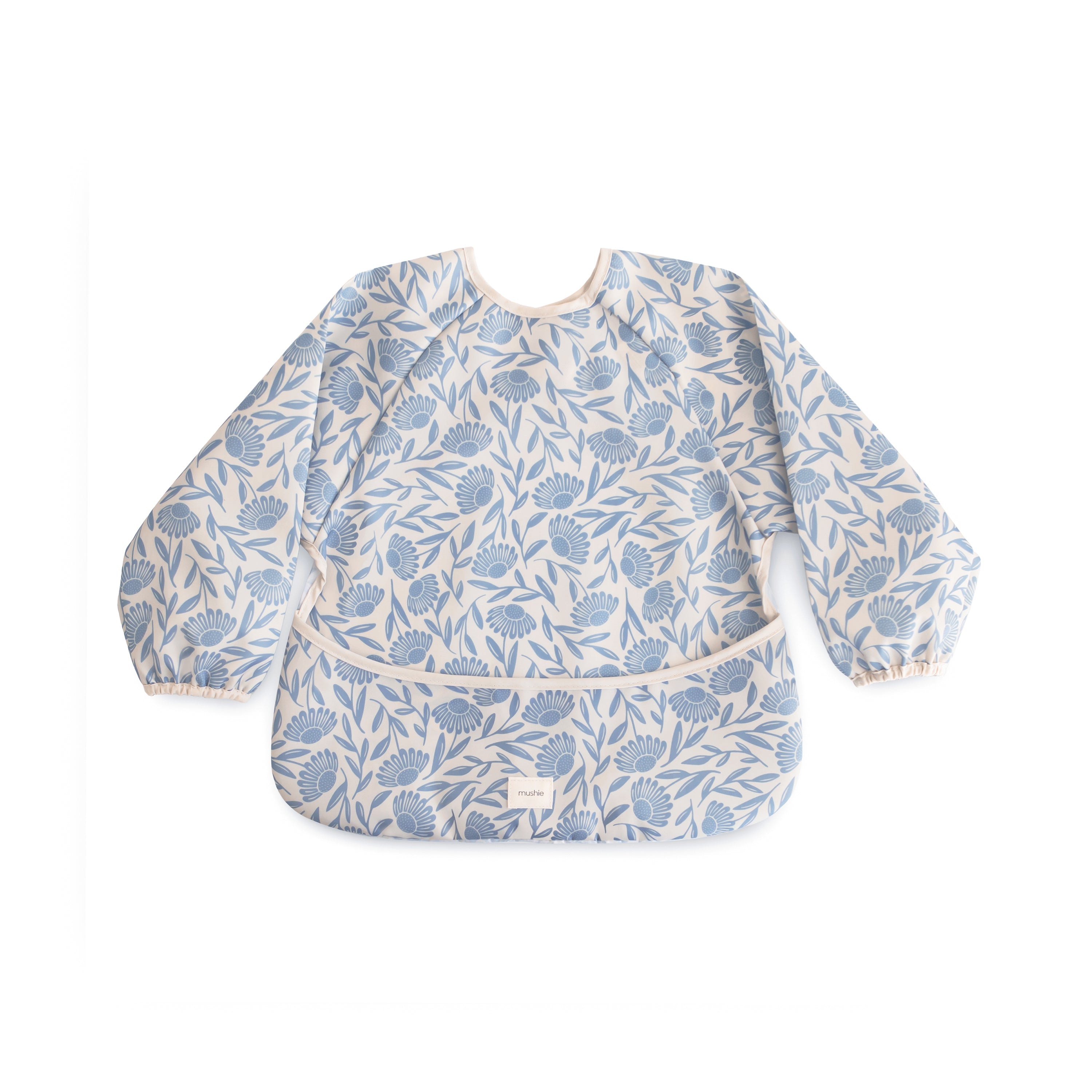Mushie Long Sleeve Bib Blue Flowers | Playroom Avenue