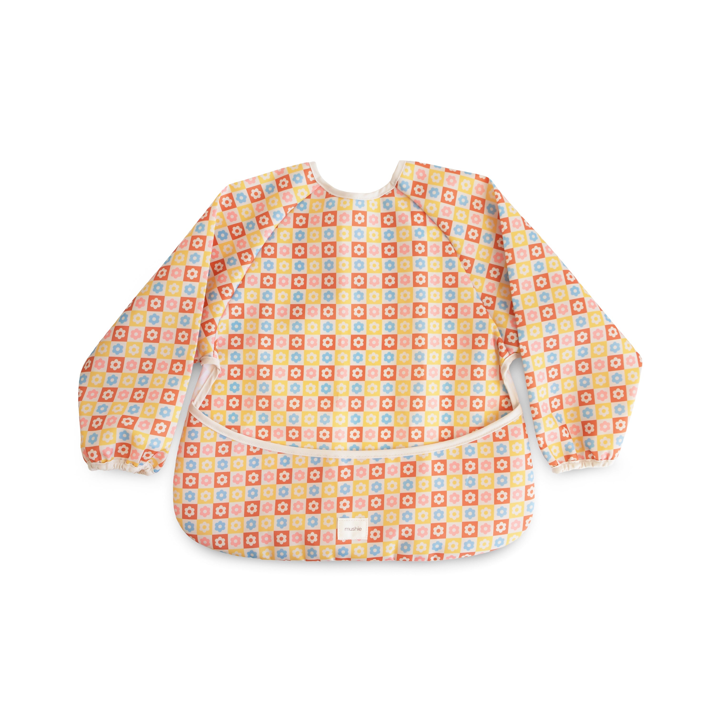 Mushie Long Sleeve Bib Happy Flowers Check | Playroom Avenue