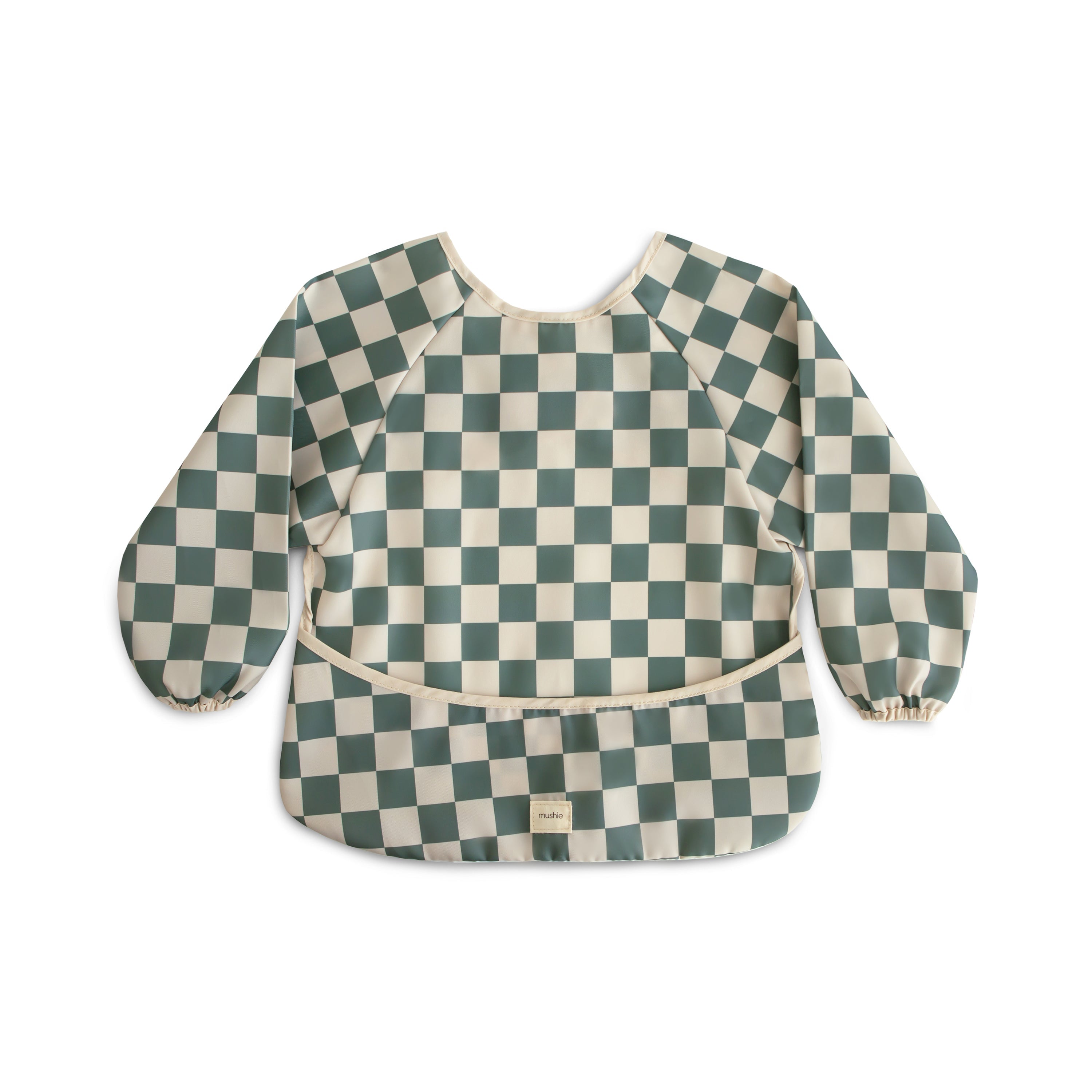 Mushie Long Sleeve Bib Olive Check | Playroom Avenue