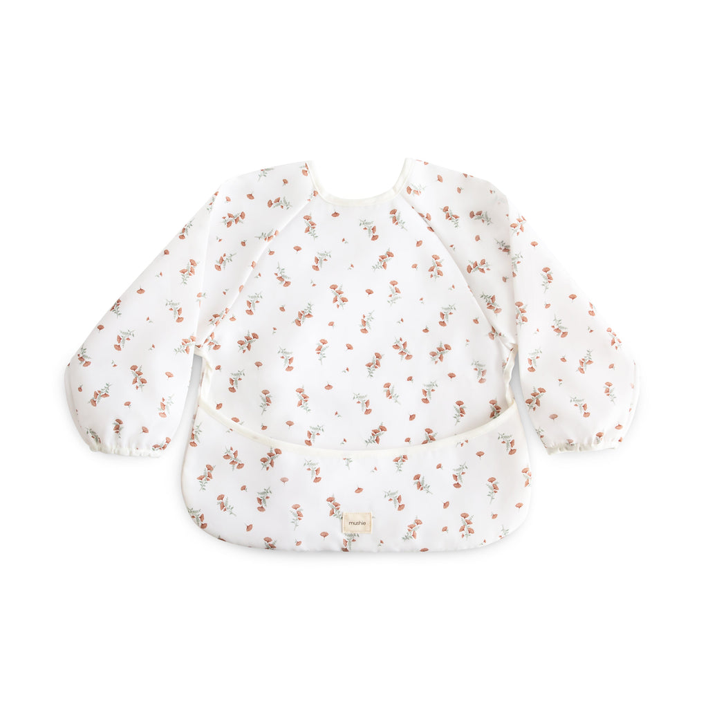Mushie Long Sleeve Bib Pink Flowers | Playroom Avenue