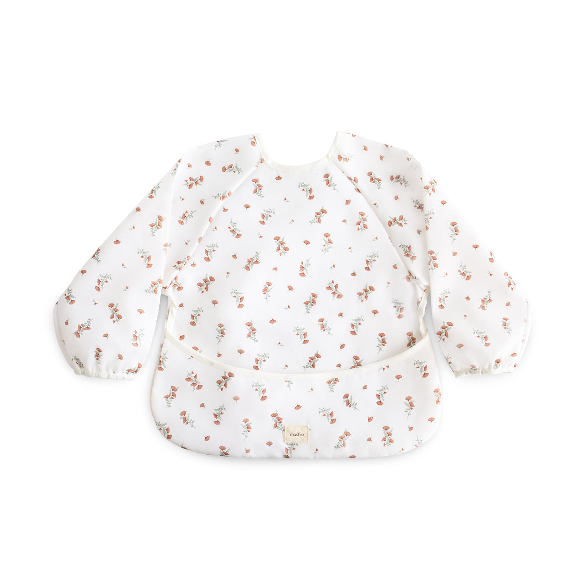 Mushie Long Sleeve Bib Pink Flowers | Playroom Avenue