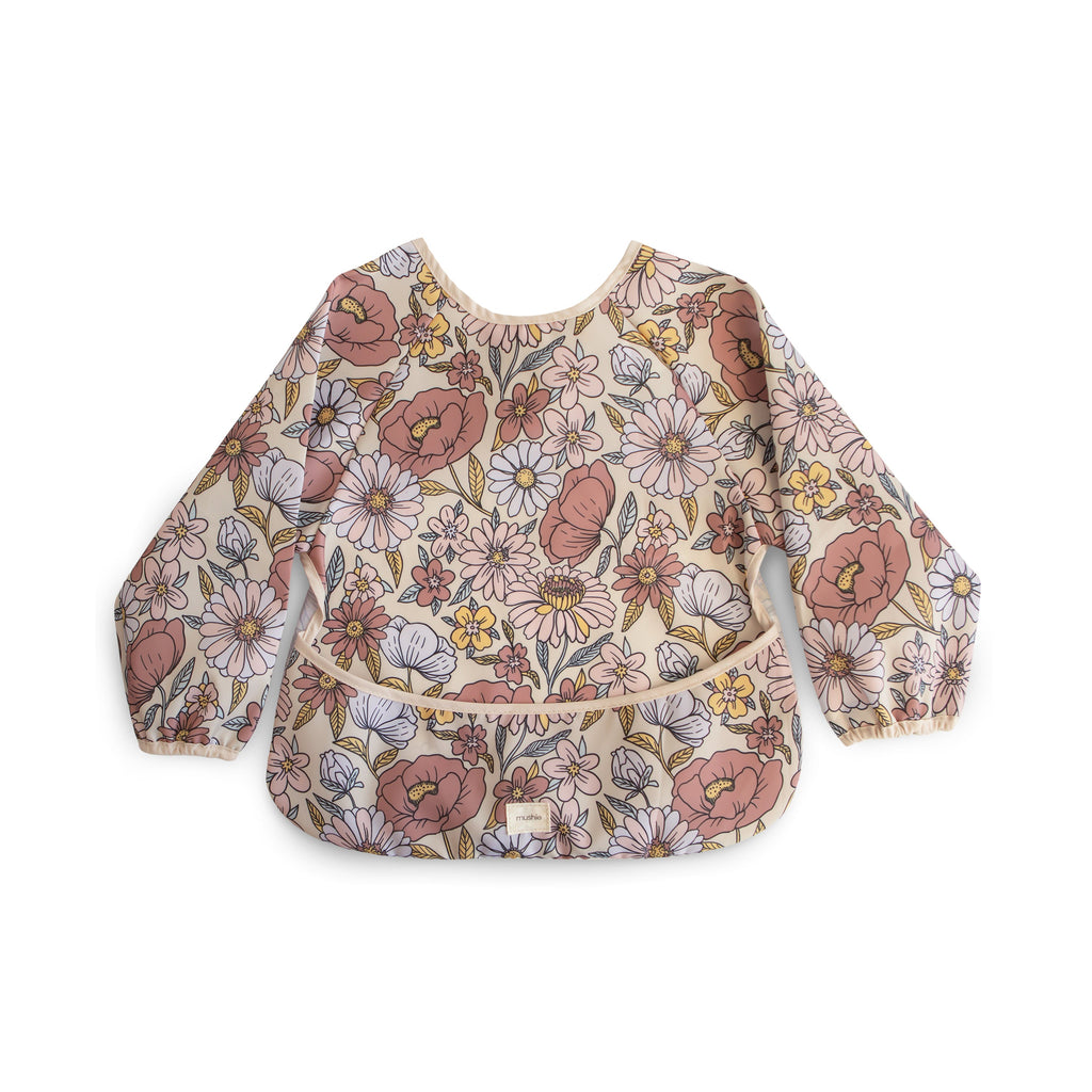 Mushie Long Sleeve Bib Retro Flowers | Playroom Avenue